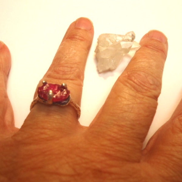 Raw Red Ruby handmade  silver fine jewelry organic healing conflict free unique  unisex ring size 8