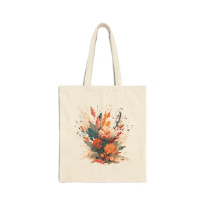 Trendy Floral Designed Cotton Canvas Tote Bag with Botanical Art, Eco-Friendly Tote, Grocery Bag, Art Lover Gift, Reusable Shopping Bag