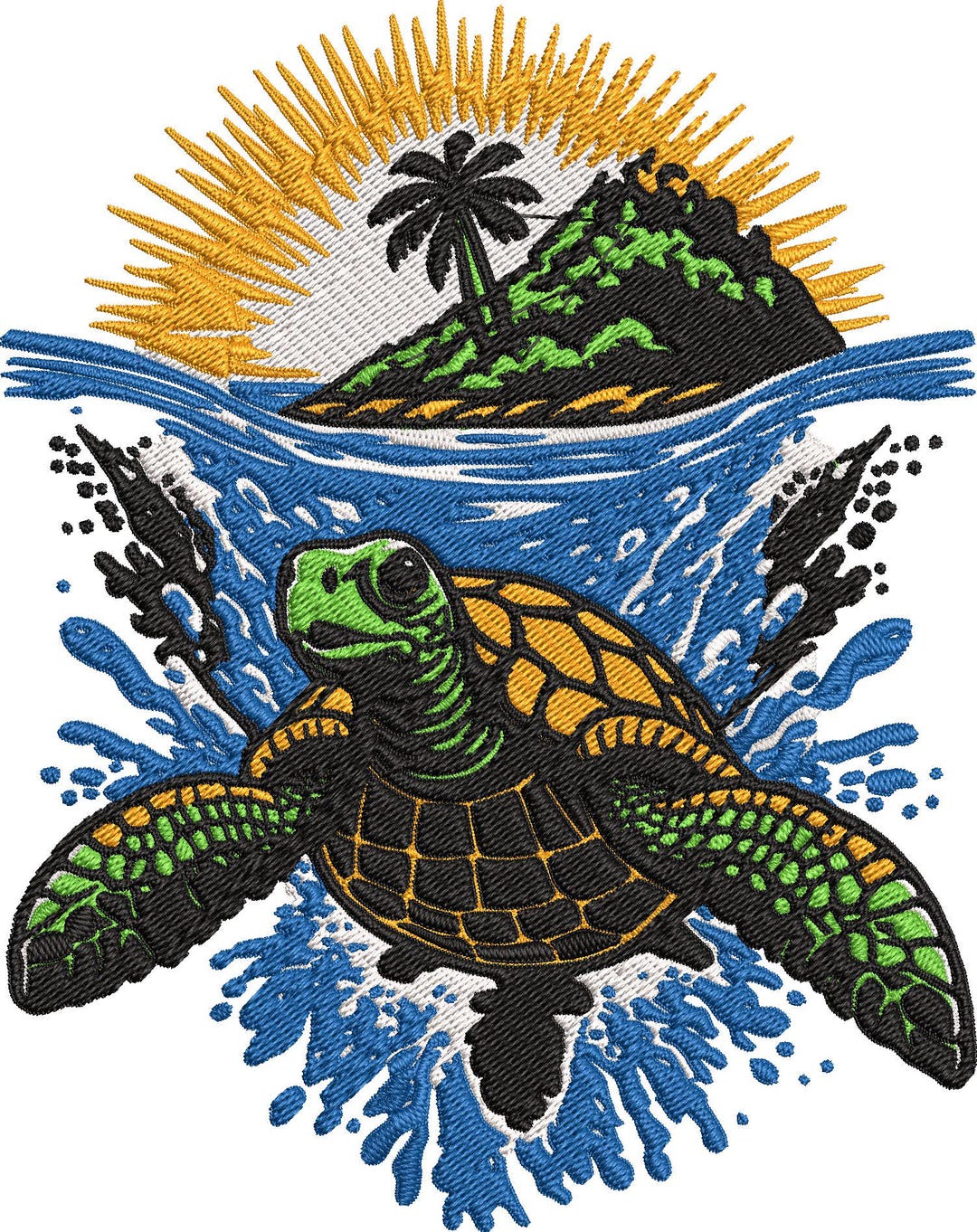Vibrant Sea Turtle Machine Embroidery Design | Tropical Island Waves ...