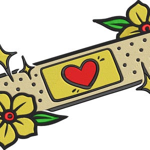 Cute Love Band Aid Machine Embroidery Design, Heart Patch Embroidery File, Instant Download Digital Embroidery File for Gifts & Decor