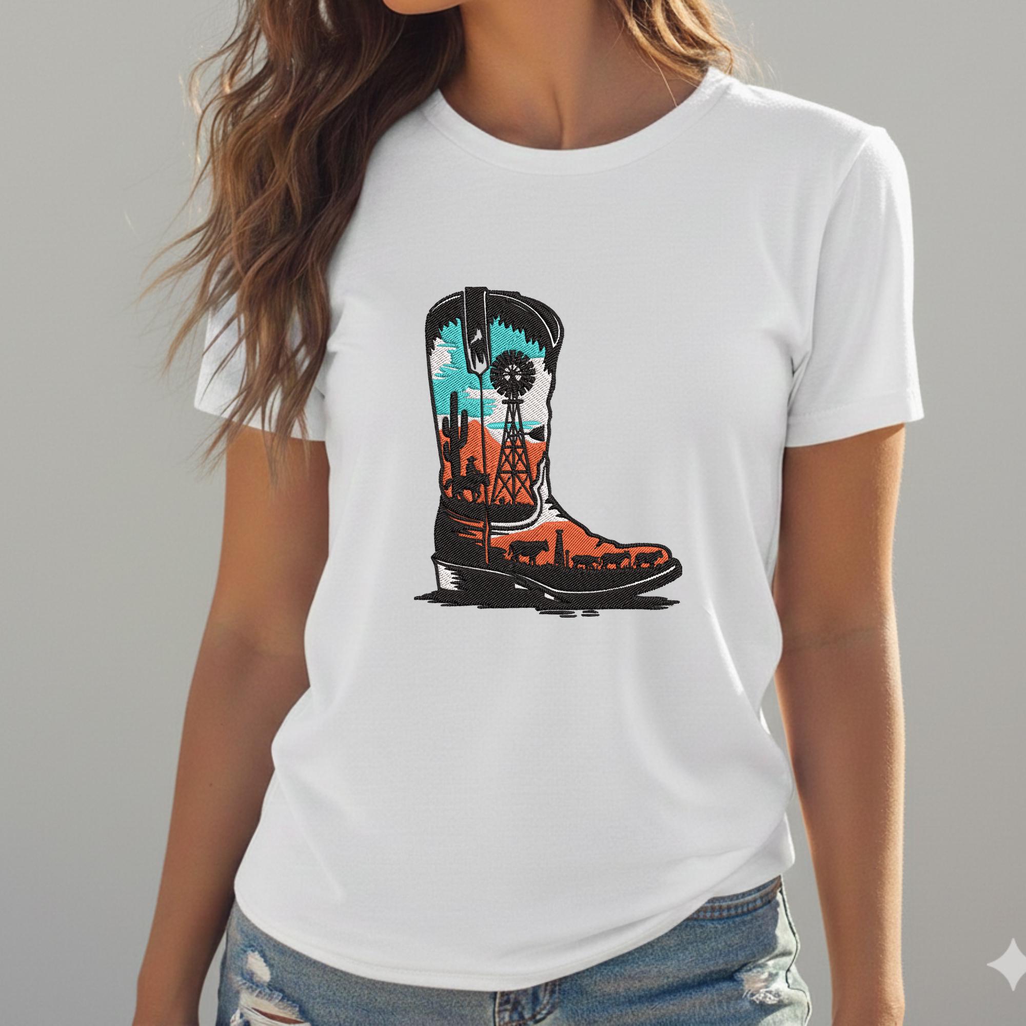 Cowboy Boot Machine Cowboy Boot Machine Embroidery Design - Desert Ranch Scene Downloadable ...