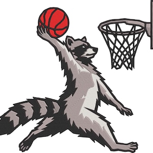 Raccoon Basketball Machine Embroidery Design - Animal Sports Dunk Download - Instant Embroidery File for Hoop Art & Apparel