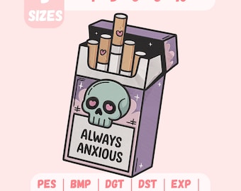 Pastel Goth Skull Embroidery Design - Always Anxious (Instant Download)