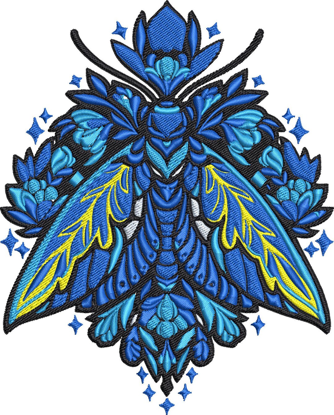 Ornate Blue Moth Machine Embroidery Design, Digital Download Embroidery ...