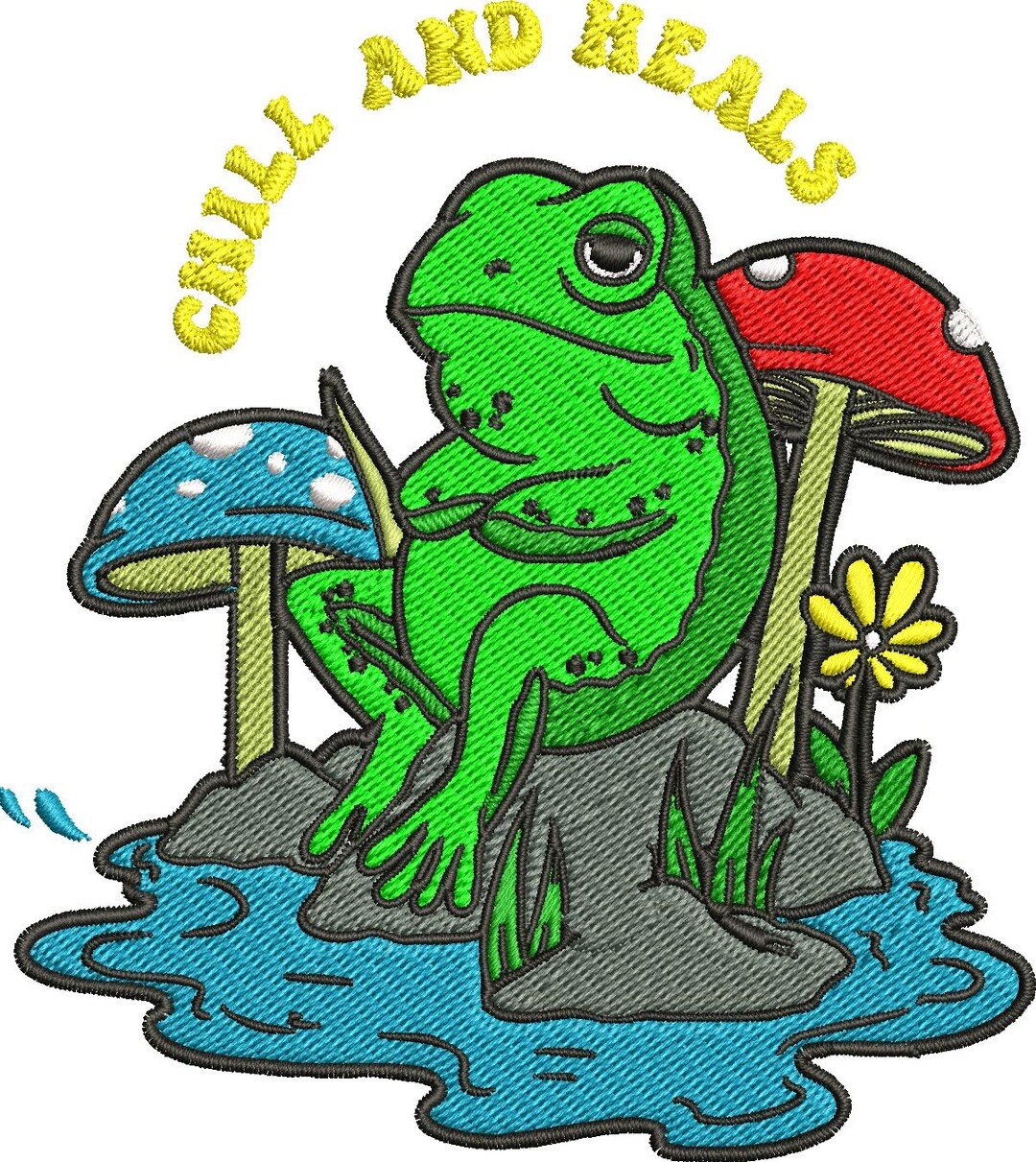 Chill Frog Machine Embroidery Design, Mushroom Pond Digital Download ...