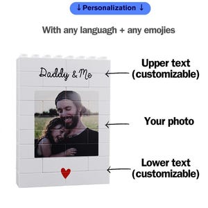 Personalized LEGO brick frame with uploaded photo and custom wording Fathers Day gift