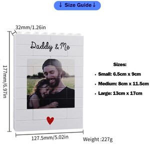 LEGO style personalized photo puzzle block for Dad as Fathers Day gift or Grandpa gift with different sizes
