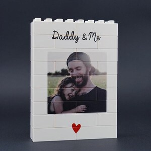 Unique LEGO photo block gift with editable text for Fathers Day Gift