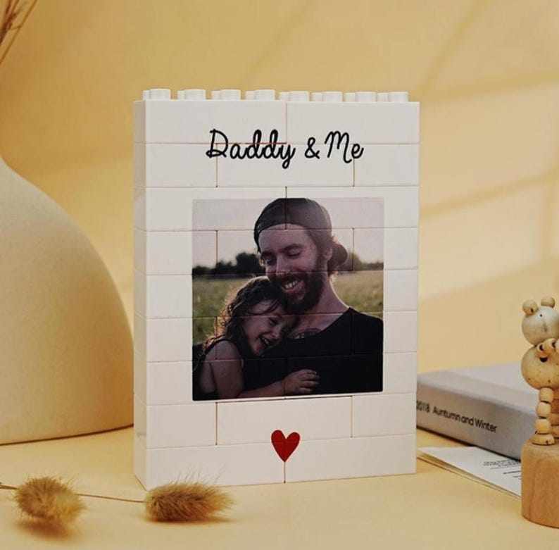 Custom LEGO style photo display block gift for dads and grandads Fathers Day gift