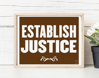 Establish Justice Poster, Preamble to the US Constitution, Democracy Sign Wall Art, America Gift Idea, United States Prints Unique Decor