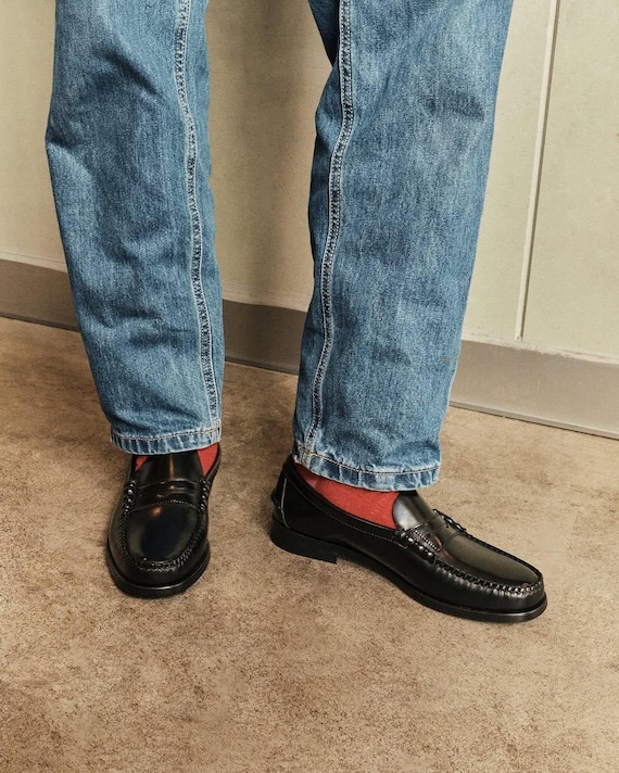 Men’s MSM handmade premium black leather slip on penny loafers overstitched sz 9 Handmade Black Penny Loafers | Premium Leather Slip-on Shoes  main image 3