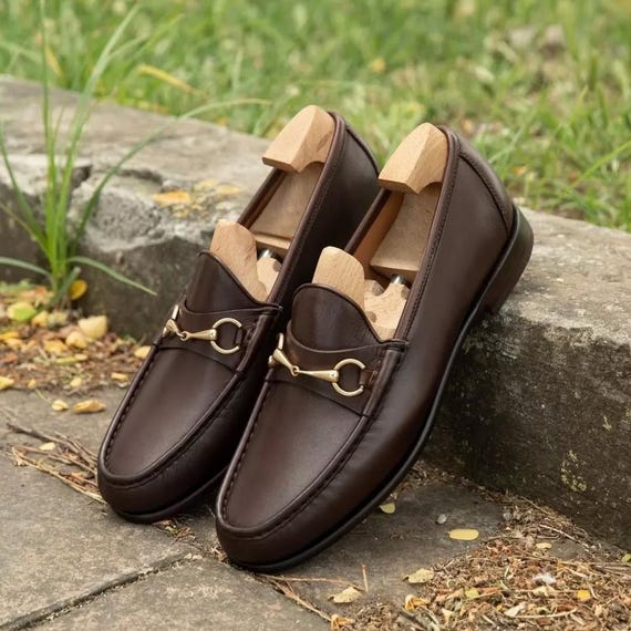 Brown Leather Loafers With Gold Horsebit Detail – Includes 