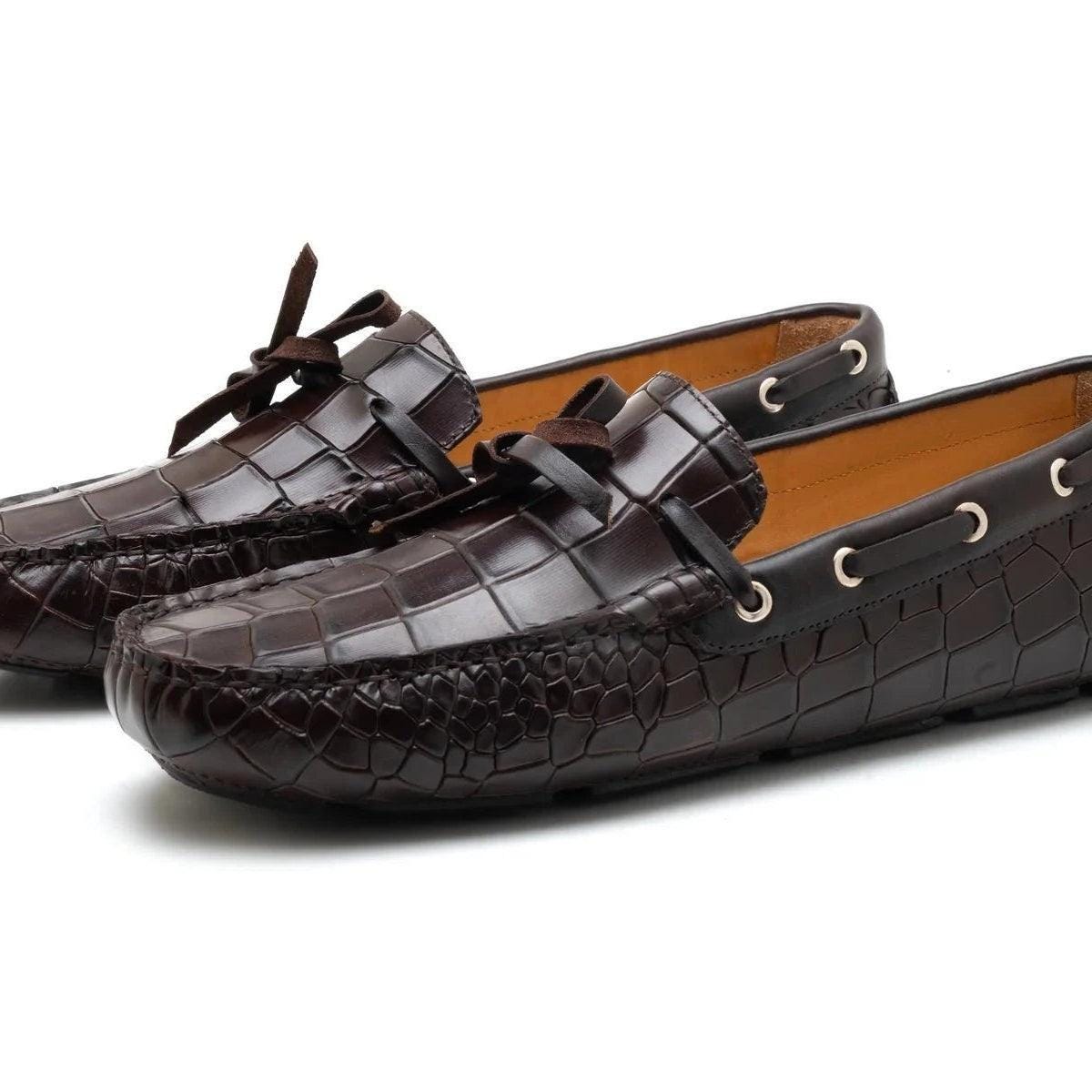 Elalaty Hand Made Egypt Brown Leather Croc Embossed Slip On Loafers Mens 41 US 8 Izano Calzoleria Toscana Dip-Dyed Men main image 4