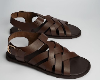 Handmade Leather Gladiator Sandals | Men's Woven Fisherman Style