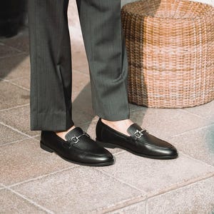 Black Leather Classic Horsebit-Men Loafers - Men Slip-on