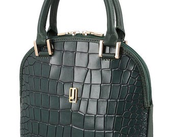 Borsa a mano vintage in pelle di coccodrillo verde smeraldo