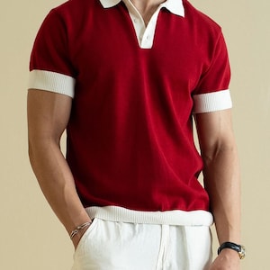 Red knit Polo Top
