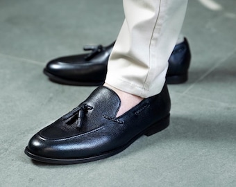 Black Leather Tassel Loafers