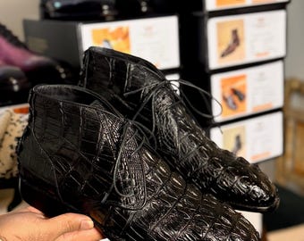 Genuine Crocodile Leather Men's Chukka Boots | Authentic Exotic Skin Lace-Up Ankle Boots