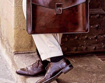 Men's Brown Leather Cap Toe Oxford Shoes, Classic Brogue Dress Footwear