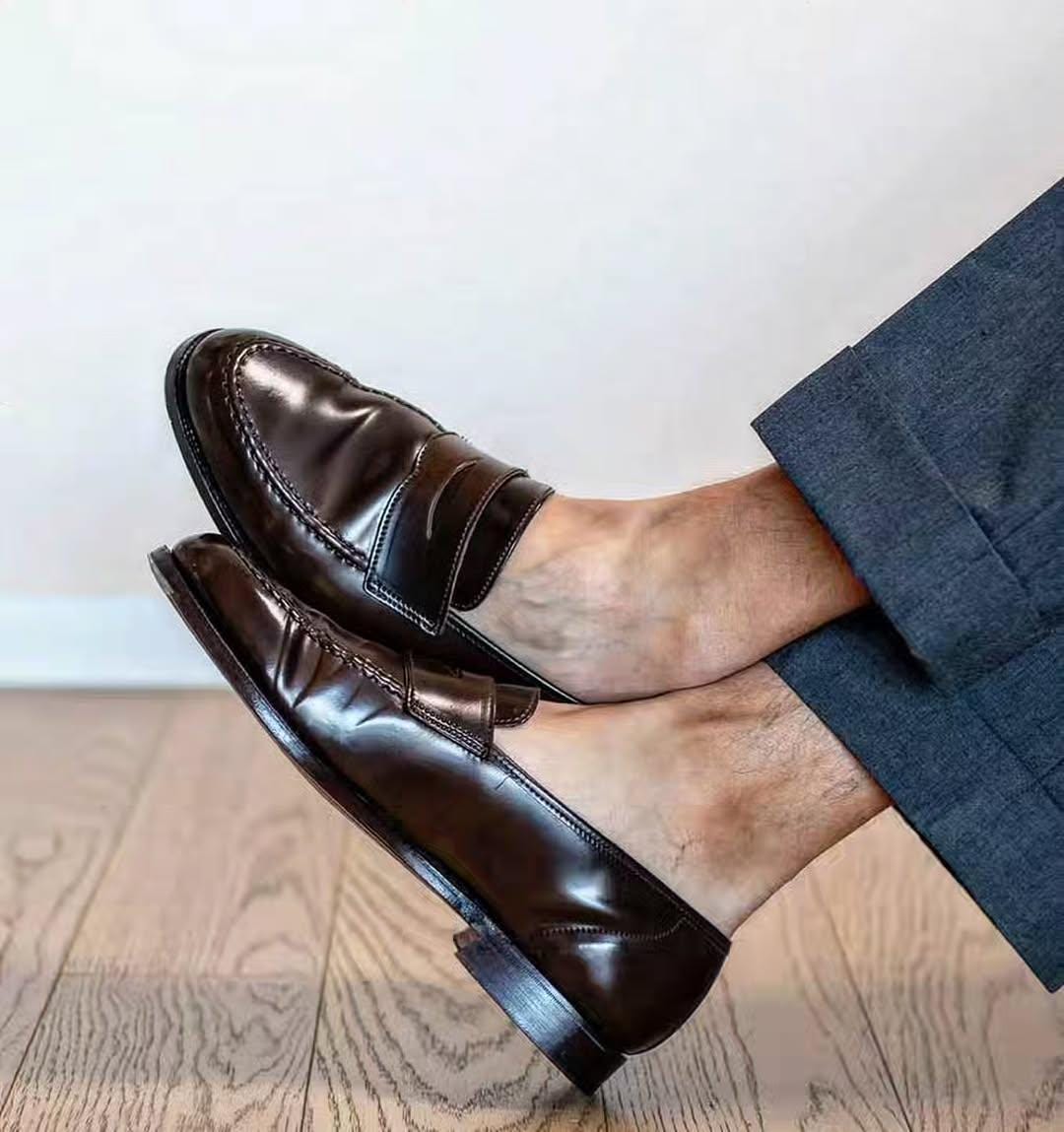 Dark Brown Leather Penny Loafers - Main Image