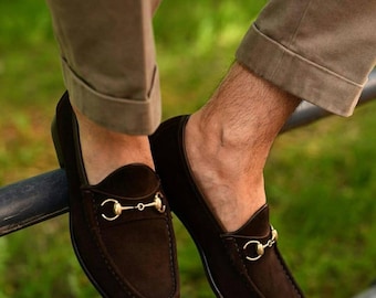 Horsebit Loafers in Black Suede