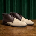 Men's Two-Tone Chukka Boots – Brown Pebbled Leather & Beige Suede Ankle Shoes