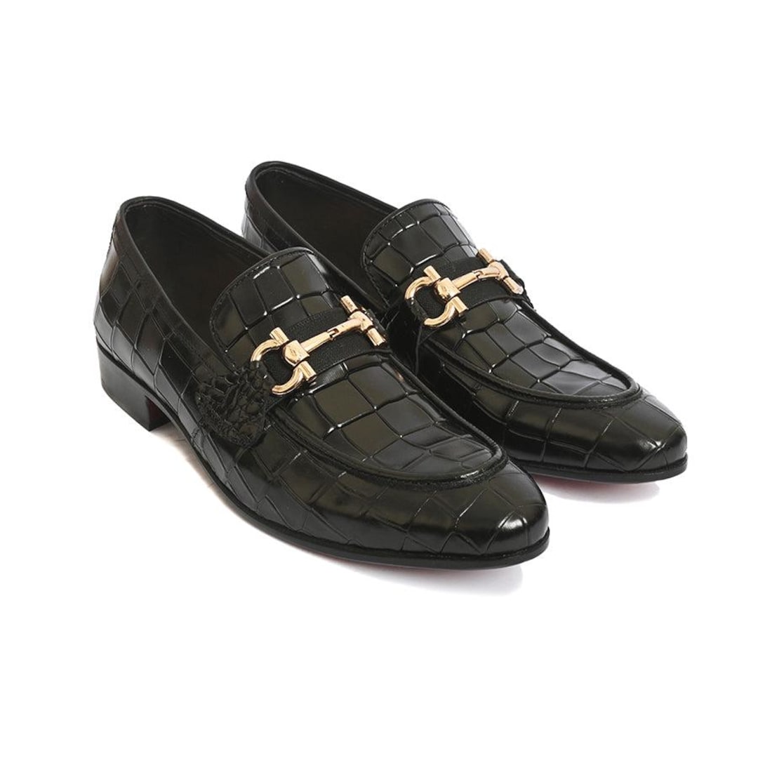 Men's Genuine Leather Crocodile Embossed Loafers – Black Italian Style ...