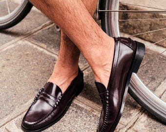 Luxury Burgandy Penny Loafers in Bordeaux Polished Leather