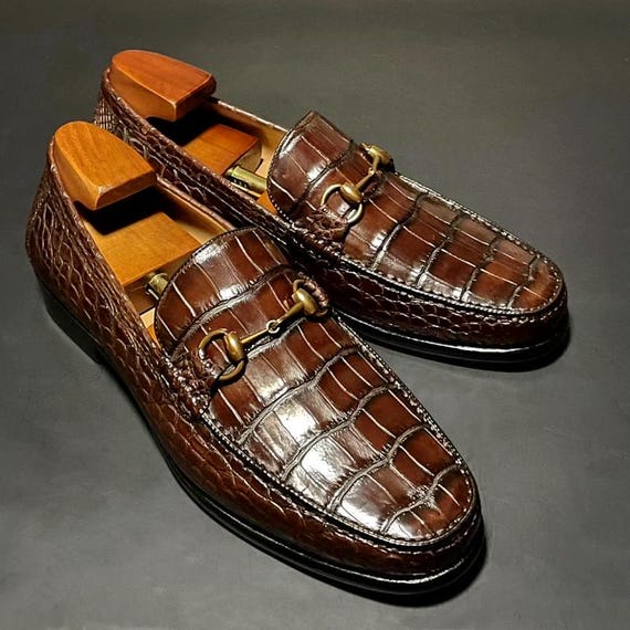 Men's Alligator Leather Horsebit Loafers – Handcrafted Brown Exotic Skin Slip-On Shoes
