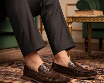 Anax Classic Brown Crocodile Pattern Loafer Shoe Size 43 - Etsy display picture 3