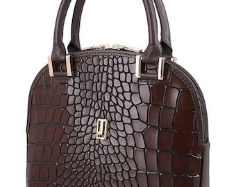 Bolso de mano vintage con textura de piel de cocodrilo marrón