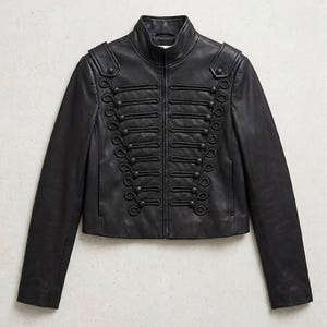 Women's Black Leather Military Jacket, Cropped  Leather Blazer, Handmade Full Grain Calf Leather Jacket, High End Minimalist Avant Garde
