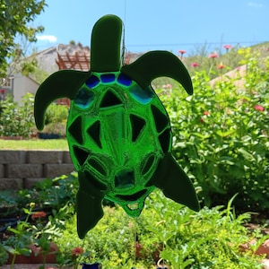Fused glass green turtle wind chimes