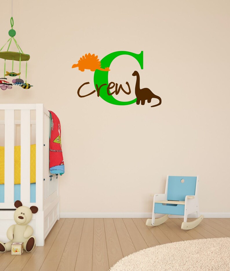 Custom Name & Monogram with Dinosaurs Vinyl Decal Set Etsy