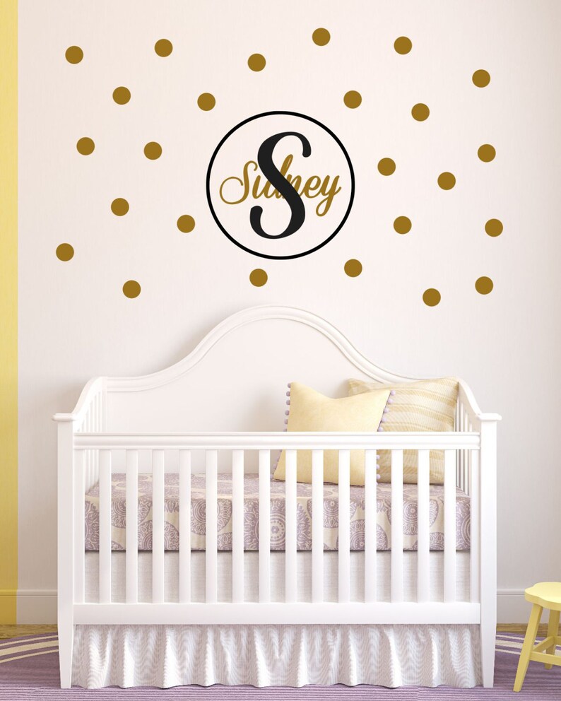 25 Dots Vinyl Children/'s Name Vinyl Decal 21.5x21.5 Custom Name /& Monogram with Dots Vinyl Decal Set Name Monogram Vinyl Bedroom Decor