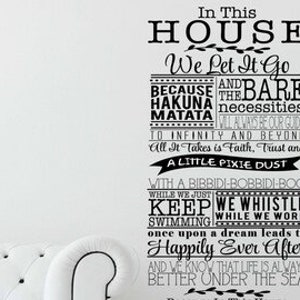 In This House Vinyl Decal - Disney inspired,House Home Vinyl Wall Quote, Vinyl Quote, In This House Vinyl, Living Room Decal, Wall, 23.5x50