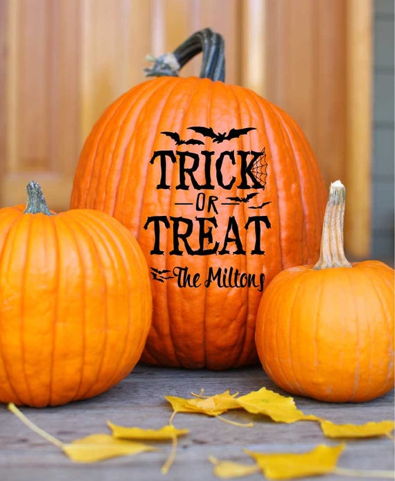 Custom Name Trick or Treat Bat Decal Set Pumpkin Vinyl Art Decals Seasonal Decoration Halloween Fall Decor