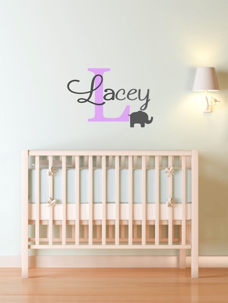 Custom Name & Monogram with Elephant Vinyl Decal Set Nursery Etsy