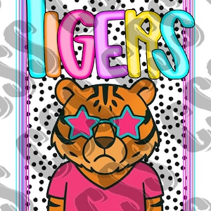 Polka Dot MASCOT Print Design Png, Tigers Mascot Png, Preppy Mascot Png, HighSchool Mascot Png, Elementary Mascot Png