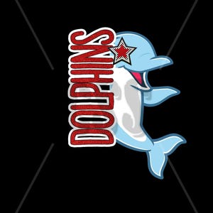 Faux Glitter Star Eyes Mascot Print Png, Preppy Mascot Png, Dolphins Mascot Png