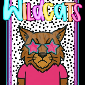 Polka Dot MASCOT Print Design Png, Wildcats Mascot Png, Preppy Mascot Png, HighSchool Mascot Png, Elementary Mascot Png