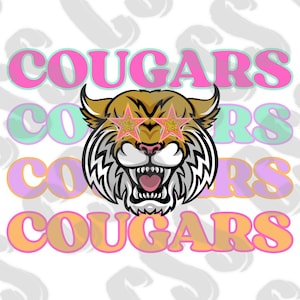 Colorful MASCOT Print Design Png, Cougars Mascot Png, Preppy Mascot Png, HighSchool Mascot Png, Elementary Mascot Png