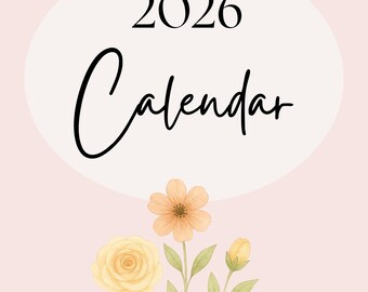 2026 Floral Calendar: Pastel Botanical Printable (A4/US Letter PDF Download)