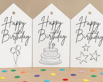 Printable Black & White Birthday Gift Tags: 3 Modern Designs (A4/US Letter PDFs)