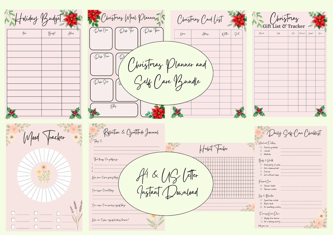 Printable Christmas Planner Bundle | Holiday Budget, Self-care (PDF) - Etsy
