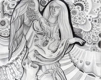 angel pencil drawing etsy