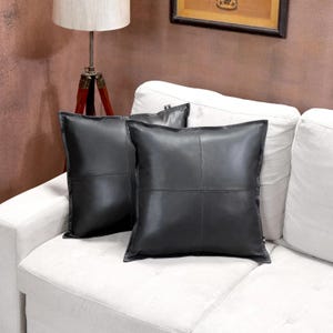 Real Leather Throw Pillow Case-Home Decor-Rustic Farmhouse-Decorative Pillow Fine Leather Cushion Black Accent Pillow-Lambskin Leather Cover
