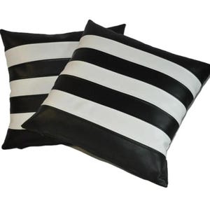 Black Leather Pillow Cover White Leather Cushion Cover Black And White Strip Throw Cushion Case Home Decor Minimalist Modern Throw Pillows