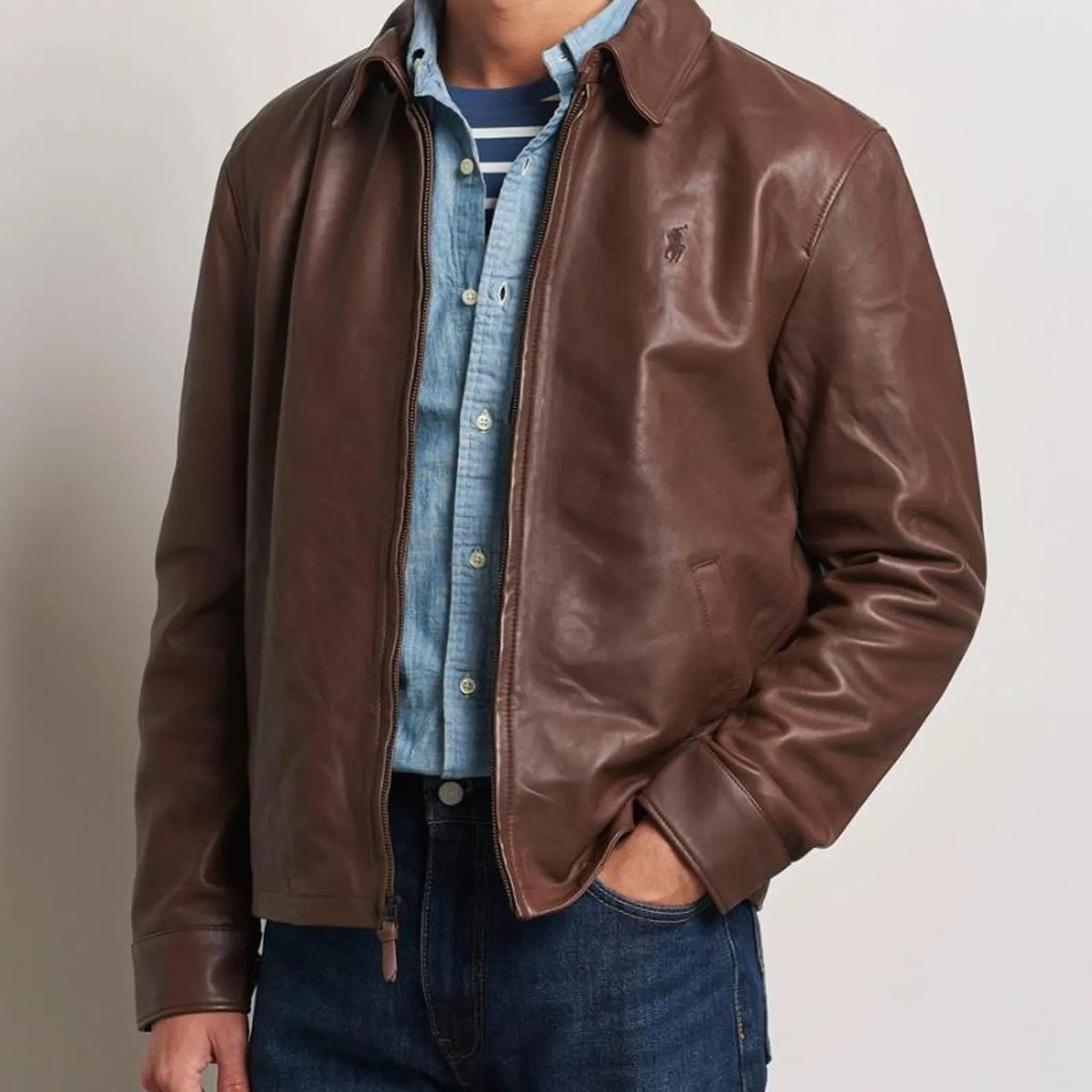 Polo Ralph Lauren Lambskin Leather Motorcycle Jacket/men Black 